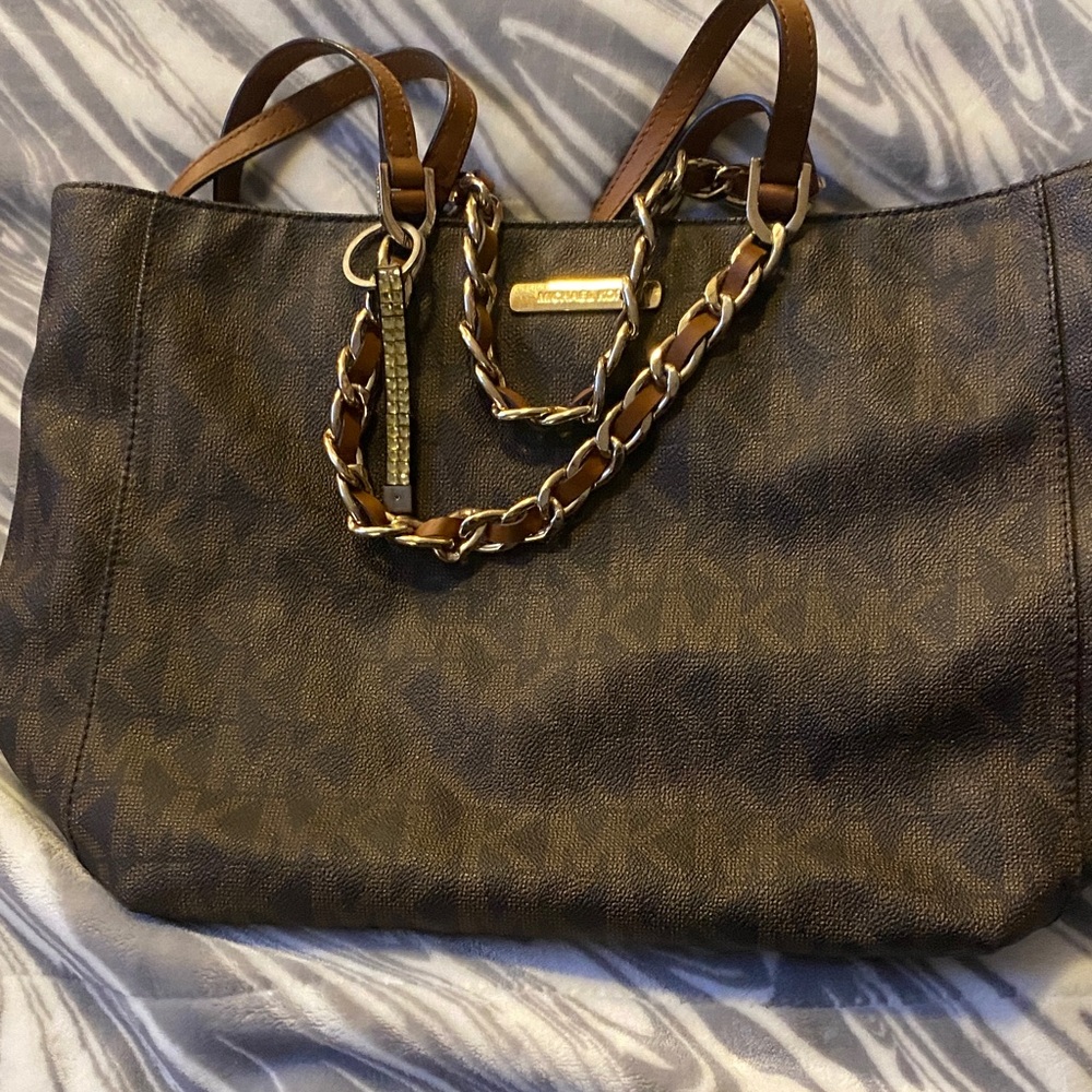 Michael Kors Brown and Gold Chain-Handle Tote
